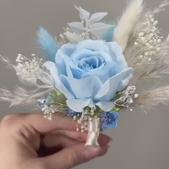 Blue Boutonniere Wedding Groom Dusty Blue Boutonnières Groomsmen Light Blue Boutonnière Groom Baby Breath Bunny Tails Artificial Flowers