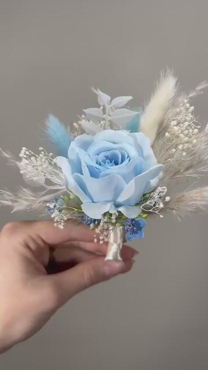 Blue Boutonniere Wedding Groom Dusty Blue Boutonnières Groomsmen Light Blue Boutonnière Groom Baby Breath Bunny Tails Artificial Flowers
