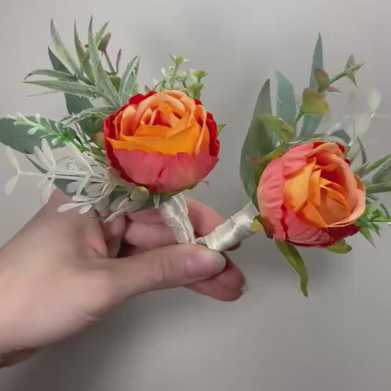 Orange Corsage Wedding White Terracotta Corsage White Burnt Orange Corsage Boutonnière Orange Artiricial Flower