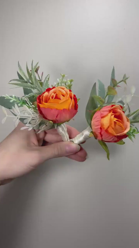 Orange Corsage Wedding White Terracotta Corsage White Burnt Orange Corsage Boutonnière Orange Artiricial Flower