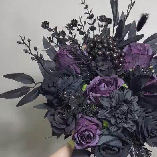 Black Bouquet Wedding Dark Purple Bridal Wedding Gothic Bouquet Black Decor Purple Black Bridesmaids Bouquet Plum Artificial Flower