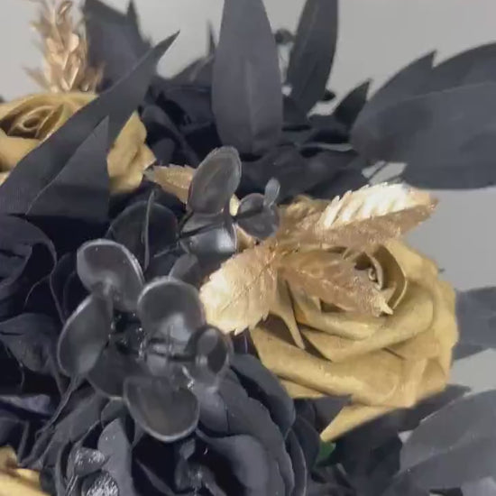 Black Bouquet Wedding Bridal Black Bouquet Gold Bridesmaids Gothic Bouquet Halloween Black Gold Wedding Artificial Flower