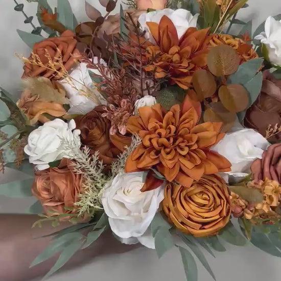Burnt Orange Ivory Bouquet Bridal Terracotta Wedding White Bridesmaids Bouquet Burnt Orange Brown Bouquet Rust Cinnamon Artificial Flower