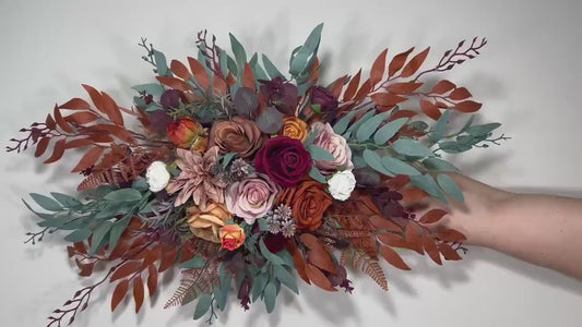 Wedding Burgundy Arch Arrangement Ivory Dusty Rose Arch Aisle Arrangement Terracotta Decor Rust Burnt Orange Artificial Flowers Eucalyptus