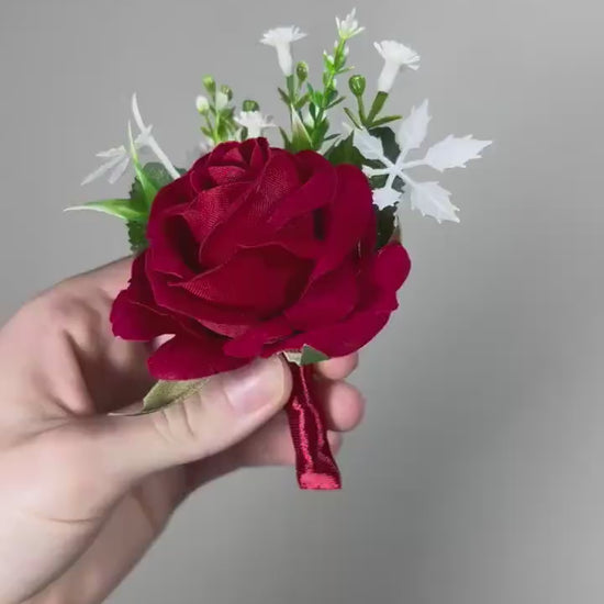 Christmas Boutonnière Wedding Red Boutonniere Groom Dark Red Groomsmen Boutonniere Winter Wedding Christmas Artificial Flower Red Pine Cone