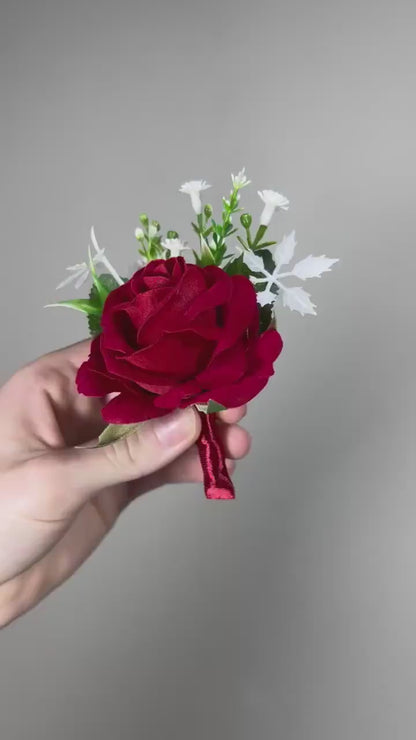 Christmas Boutonnière Wedding Red Boutonniere Groom Dark Red Groomsmen Boutonniere Winter Wedding Christmas Artificial Flower Red Pine Cone