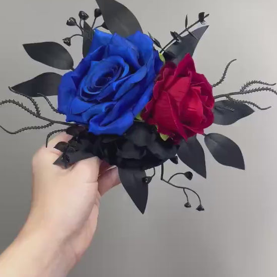 Blue Red Black Rose Cake Decor, Wedding Royal Blue Dard Red Gothic Cake Topper,  Black Cake Flowers Artificial, Cake Arrangements Floral