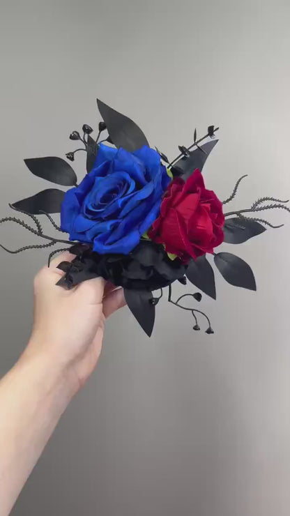 Blue Red Black Rose Cake Decor, Wedding Royal Blue Dard Red Gothic Cake Topper,  Black Cake Flowers Artificial, Cake Arrangements Floral