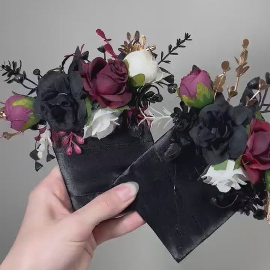 Black Pocket Boutonniere Wedding Groom Boutonnière Black Burgundy Square Groomsmen Pocket Boutonniere Black White Gothic Boutonniere