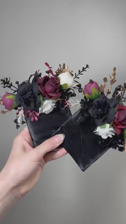 Black Pocket Boutonniere Wedding Groom Boutonnière Black Burgundy Square Groomsmen Pocket Boutonniere Black White Gothic Boutonniere