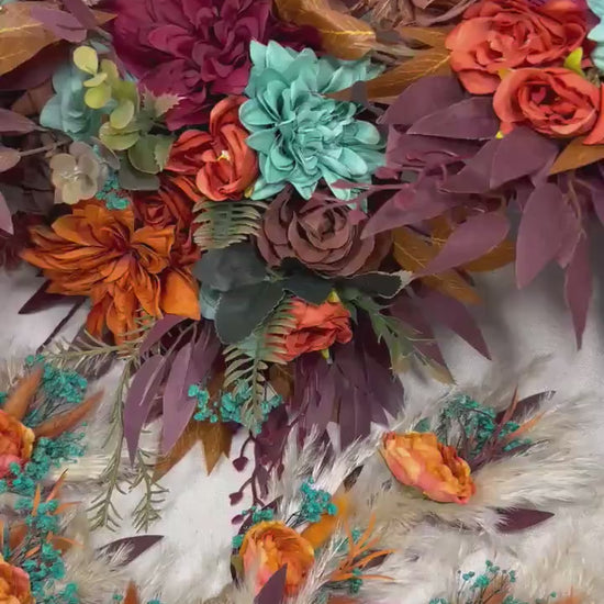 Turquoise Burgundy Bouquet Wedding Bridal Terracotta Burnt Orange Maroon Bridesmaids Bouquet Teal Blue Rust Eucalyptus Pampas Grass