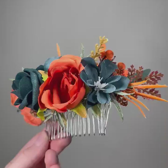 Dark Teal Bouquet Wedding Bridal Terracotta Bridesmaids Orange Bouquet Dark Teal Rust Artificial Flowers Bouquet Burnt Orange Teal