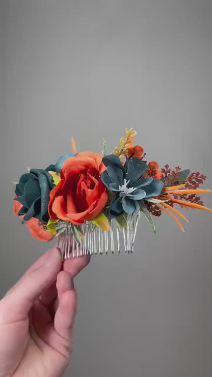 Dark Teal Bouquet Wedding Bridal Terracotta Bridesmaids Orange Bouquet Dark Teal Rust Artificial Flowers Bouquet Burnt Orange Teal