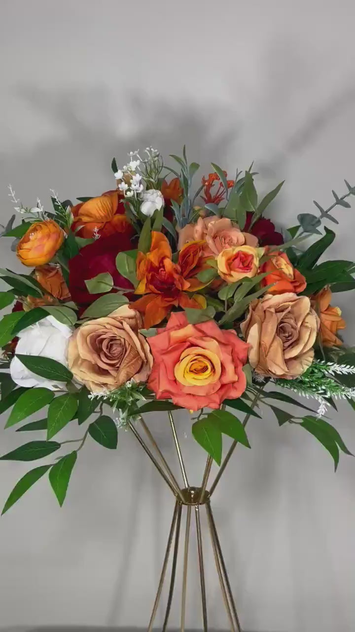 Orange Centerpiece Wedding Peach Terracotta Centerpiece Table Flower Ball Barrel Ivory Wiskey Stand Burgundy White Artificial Flower