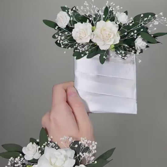 White Corsage Wedding Eucalyptus Corsage Wrist Corsage Bridesmaids White Mom Corsage Ivory Baby Breath Accessories Artificial Flower
