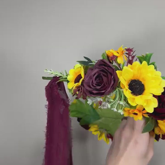 Dog Collar Wedding Sunflower Dog Accessories Collar Sunflowers Burgundy Floral Ring Dog Collar Pet Flower Crown Sunflower Floral Collar Red