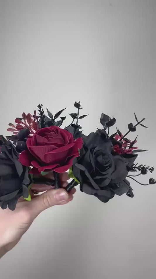 Black Burgundy Boutonniere Wedding Groom Black Boutonniere Gothic Burgundy Groomsmen Boutonnière Black Prom Wine Red Artificial Flowers