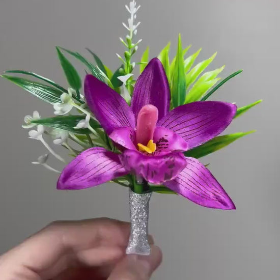 Purple Boutonniere Orchid Wedding Purple Boutonnière Groom Corsage Mom Tropical Beach Corsage Groomsmen Purple Boutonnière Beach Artificial