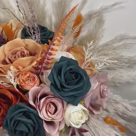 Dark Teal Bouquet Bridal Rust Bouquet Terracotta Dusty Rose Bridesmaids Bouquet Burnt Orange Dark Teal Pampas Grass
