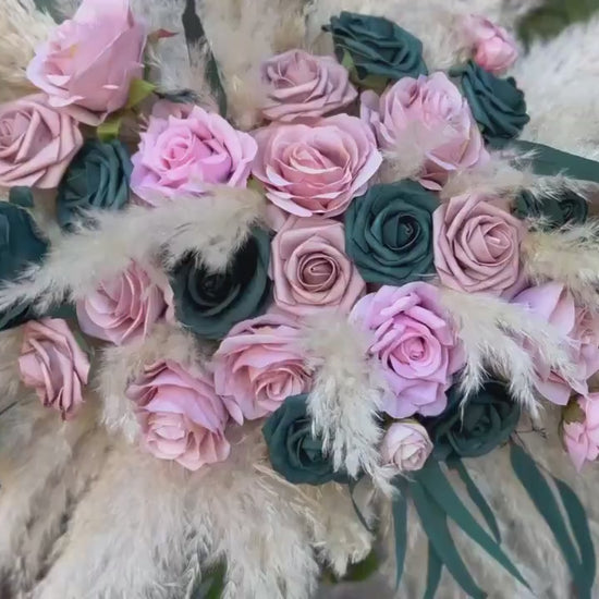 Dusty Rose Teal Arch Arrangements Wedding Dark Teal Boho Arbor Arrangements Aisle Dusty Rose Dark Teal Wedding Pampas Grass Backdrop Flowers