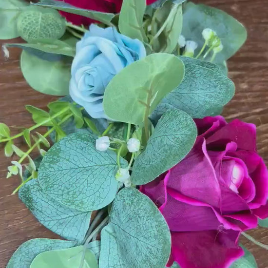 Garland Wedding Purple Table Runner Aisle Arrangement Arch Pink Silver Dollar Blue Eucalyptus Jewel Tone Garland Dusty Rose Greenery