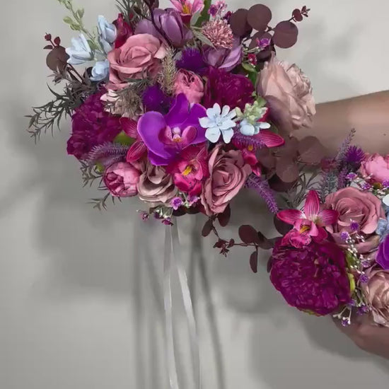 Wedding Bouquet Purple Orchid Bridesmaids   Bouquet Hot Pink Fuchsia Pink Viva Magenta Orchid Bouquet Tropical Blue Purple Artificial Flower