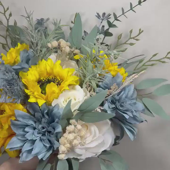 Sunflower Bouquet Bridal White Sunflower Bouquet Dusty Blue Sunflower Bridesmaids Bouquet Blue Sunflower Artificial Flowers