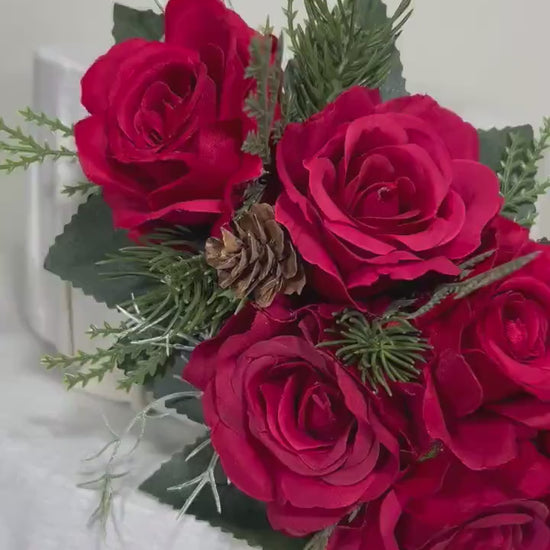 Cake Decoration Christmas Red Wedding Topper Flower Decor Cake Arrangements Red Wedding Cake Decoration Winter Pine Cone Artificial Flower