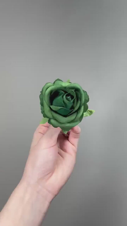 Emerald Green Rose 2.5” Small Artificial Green Flower Flower Head Forest Green Hunter DIY Supplies Craft Wedding Deep Green Silk Flowers