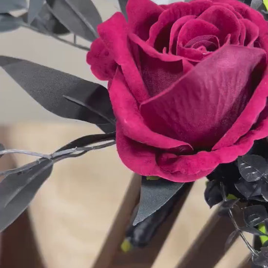 Black Pew Decor Wedding Burgundy Aisle Flowers Black Aisle Arrangement Wedding Chair Decor Ceremony Decoration Gothic Artificial Flower