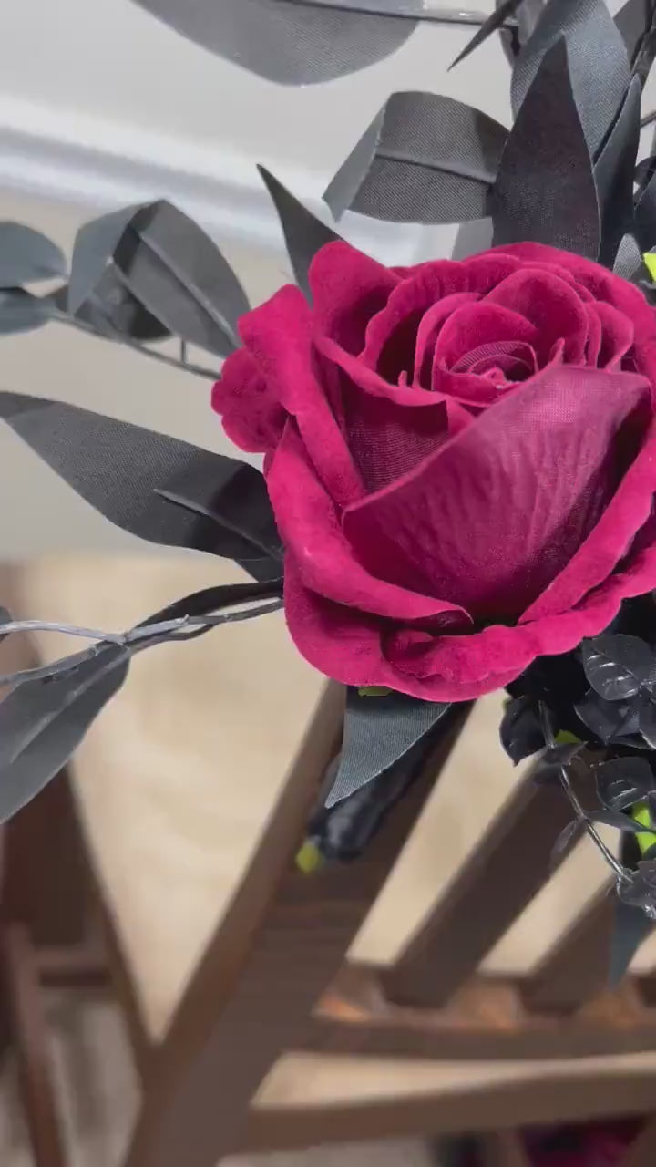 Black Pew Decor Wedding Burgundy Aisle Flowers Black Aisle Arrangement Wedding Chair Decor Ceremony Decoration Gothic Artificial Flower