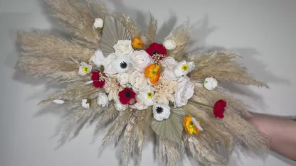 Wedding Arch Arrangement White Boho Anemone Arch Aisle Poppy Arrangement Arbor Pampas Grass Ivory Terracotta Arch Palms Leaves Red Poppies
