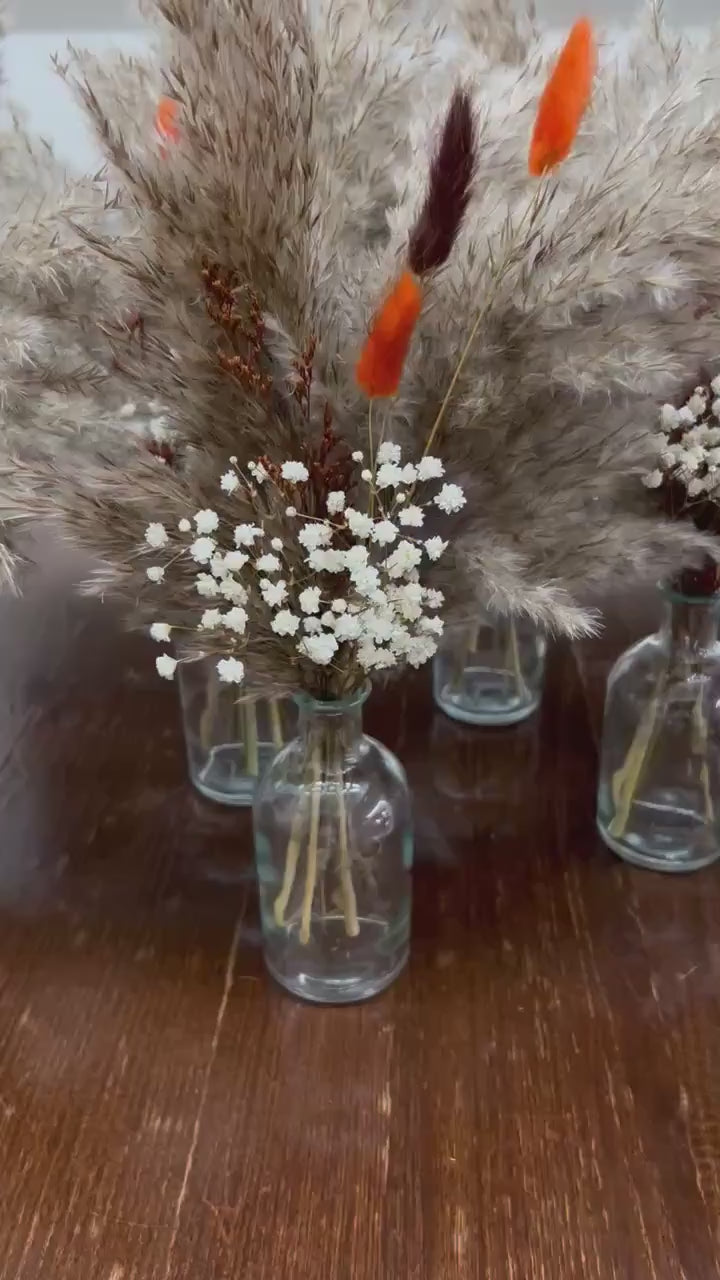 Pampas Grass Centerpieces, Boho Wedding Bud Vase Decor, Beige Neutral Fall Table Decor, Brown Terracotta Mini Bouquet Baby Breath