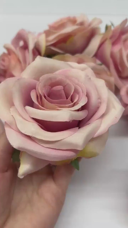 Pink Rose Head 3” Wedding Pink Head Rose Dusty Wedding Fake Roses Blush Pink Home Decor Silk Pale Rose DIY Wedding Supplies Craft