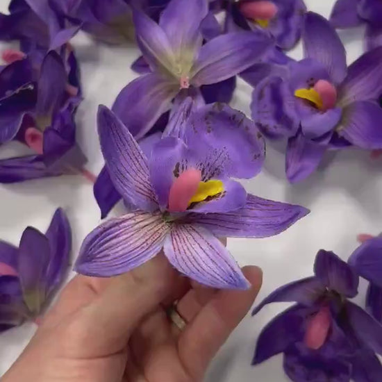 Violet Orchid Heads Artificial 2.5” Dark Purple Orchid Wedding Silk Flower Heads Tropical Deep Purple Flower Faux Orchid Wedding Decor DIY