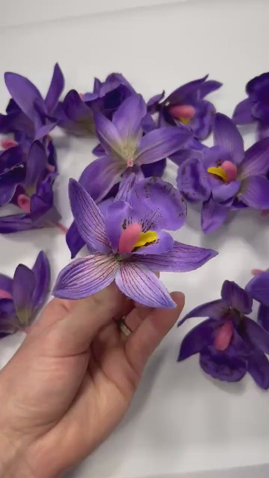 Violet Orchid Heads Artificial 2.5” Dark Purple Orchid Wedding Silk Flower Heads Tropical Deep Purple Flower Faux Orchid Wedding Decor DIY