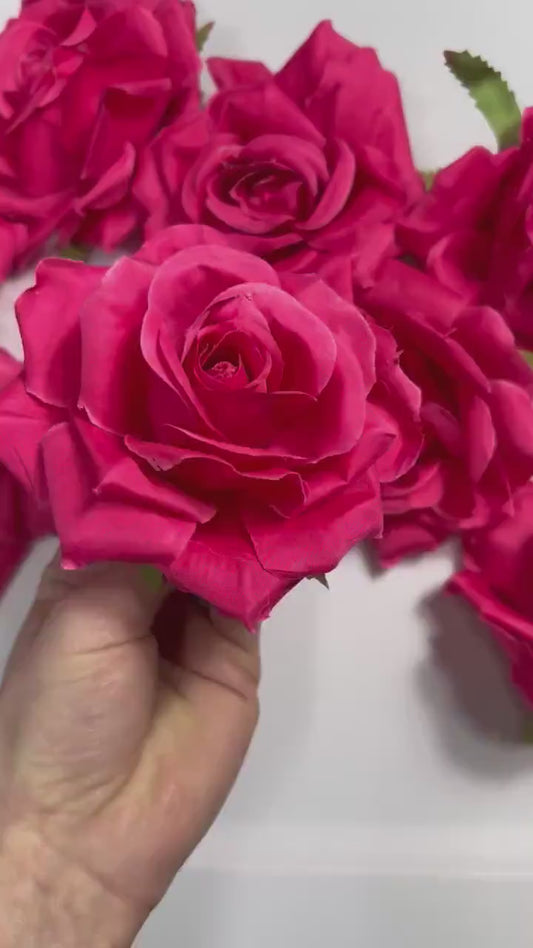 Hot Pink Flower Heads Wedding Fuchsia Artificial Flowers Wedding Pink Rose Head Silk Home Decor Magenta Flower Heads Artificial Hot Pink