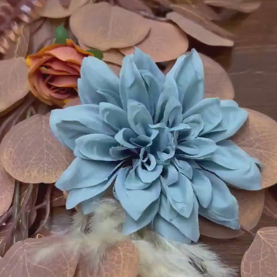 Orange Blue Garland, Wedding Boho Table Runner, Dusty Blue Terracotta Table Decor, Centerpiece Garland Pampas Grass White Burnt Orange 6 ft