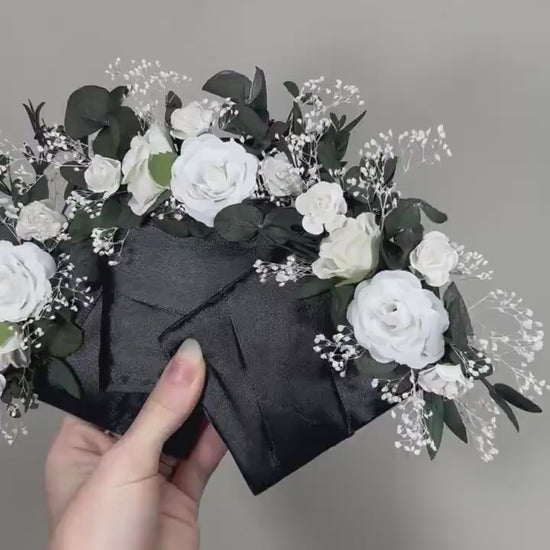 White Pocket Boutonniere Wedding Greenery Groom Boutonnière Square Groomsmen Wedding Ivory Rustic Eucalyptus Baby Breath Artificial Flowers