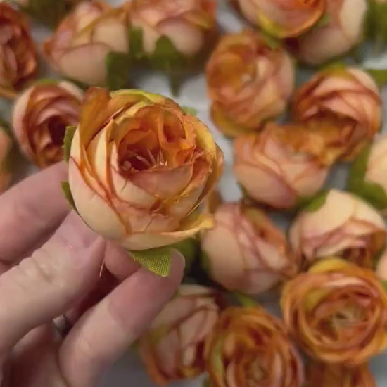 Orange Flower Heads Artificial Wedding Burnt Orange Flowers 1” Peony Flower Head Terracotta Wedding Supplies Craft  Head Rose Orange