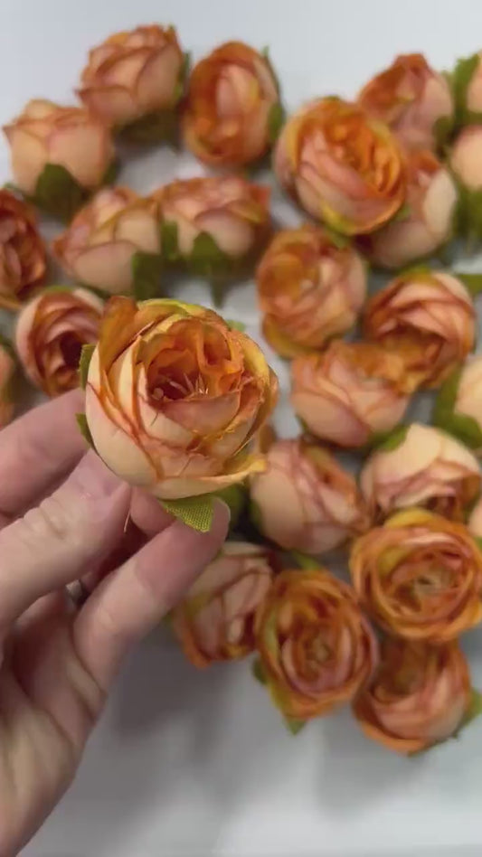 Orange Flower Heads Artificial Wedding Burnt Orange Flowers 1” Peony Flower Head Terracotta Wedding Supplies Craft  Head Rose Orange
