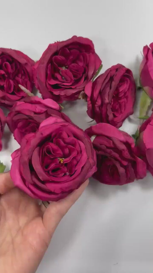 Magenta Flower Head Wedding Fushia Artificial Flower Hot Pink Peony Flower Magenta Head Craft Supplies Wedding Dark Pink Flower Head Peony