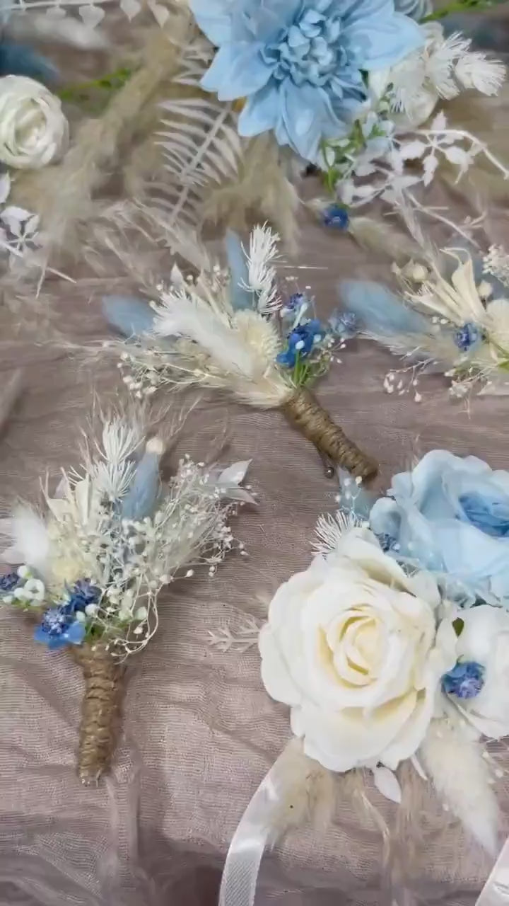 Wedding Blue Corsage White Boho Wedding Wrist Corsage Bridesmaids Decor Dusty Blue Ivory Corsage Accessories Mom Corsage Artificial Flowers