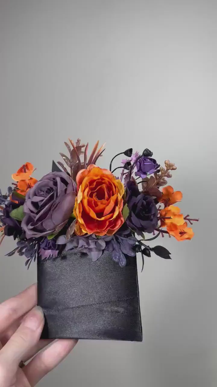 Black Pocket Boutonniere Wedding Purple Orange Boutonnière Square Dark Purple Black Groomsmen Pocket Boutonniere Plum Orange Gothic