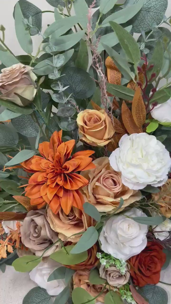 Set of 2 Wedding Aisle Marker Flower Floor Arrangement Whiskey Barrel Décor Burnt Orange Ground Arch White Terracotta Décor Rust Brown Fall