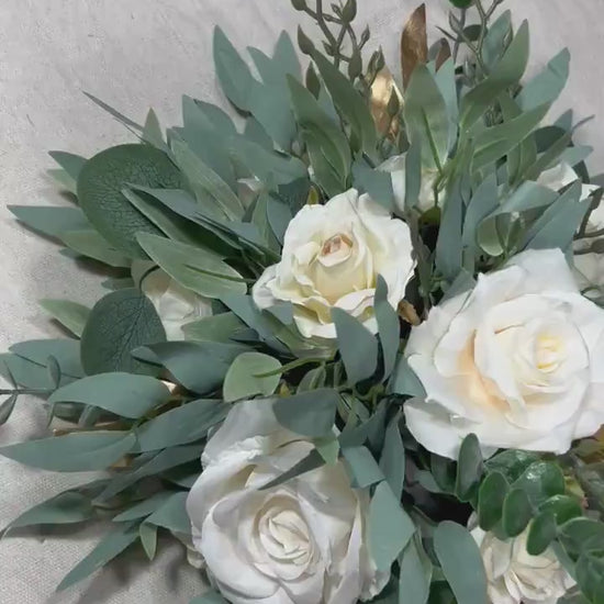 White Centerpiece Table Flower Ball Decoration Table Centerpiece Barrel Ivory Whiskey Champagne Greenery Gold Eucalyptus Artificial Flower