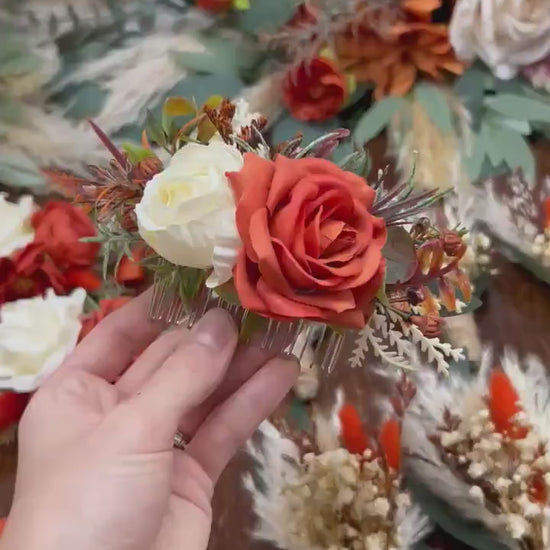 Terracotta Wedding Boutonnière, Wedding Fall Groom Boutonnière, Burnt Orange Rose Groomsmen Boutonnière, Lapel Men Flower Baby Breath