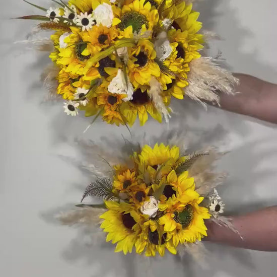 Sunflower Bouquet Wedding Boho Bridal Sunflower Wedding White Fall Decor Ivory Sunflower Bridesmaids Bouquet Pampas Grass Artificial Flowers
