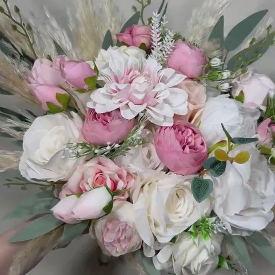 Wedding Bouquet White Pink Peony Bridal Blush Wedding Bouquet Ivory Bridesmaids Eucalyptus Flower White Spring Artificial Flower