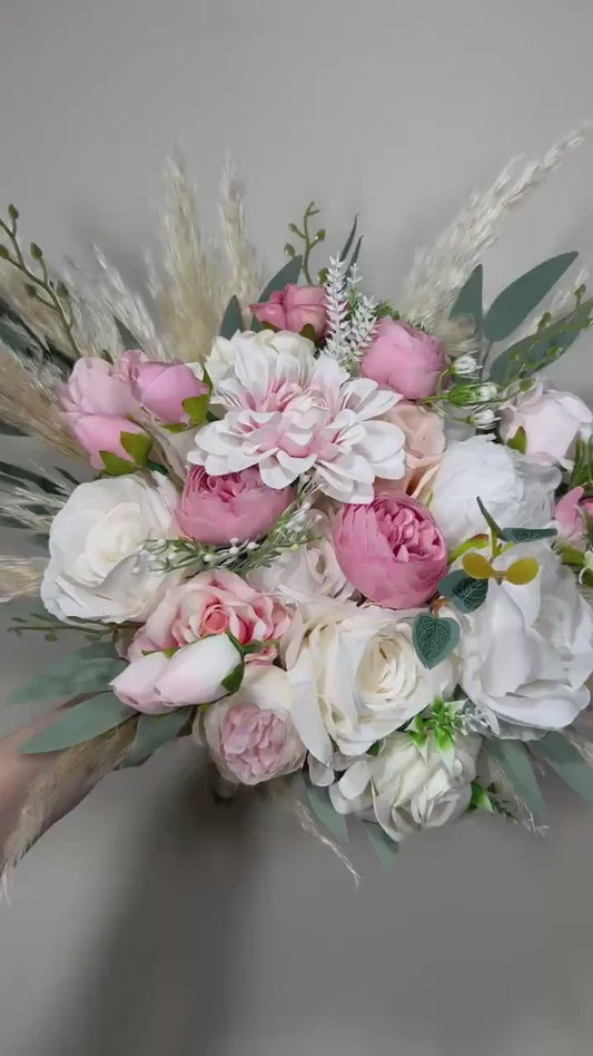 Wedding Bouquet White Pink Peony Bridal Blush Wedding Bouquet Ivory Bridesmaids Eucalyptus Flower White Spring Artificial Flower